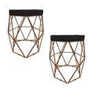 Kit Com 2 Puffs Decorativo Hexagonal Aramado Cobre Suede Preto