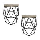 Kit Com 2 Puffs Decorativo Hexagonal Aramado Preto Suede Bege