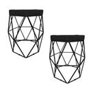 Kit Com 2 Puffs Decorativo Hexagonal Aramado Preto Suede Preto