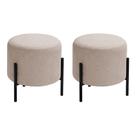Kit com 2 Puffs Luxor Redondos em Linho Pés de Ferro Design Minimalista Sala Moderna - Bege Claro Kit com 2 Puffs Luxor Redondos em Linho Pés de Ferro Design Minimalista Sala Moderna - Bege Claro