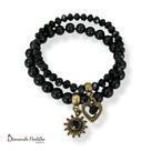 Kit com 2 pulseiras de cristais, bolas e berloques com strass preto - 12602