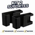 Kit com 2 Suporte De Celular Duplo 2 Em 1 Multiuso Celular Controle Remoto Adesivo Fixação Parede Preto
