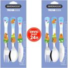 Kit Com 2 Talher Infantil Azul Inox Simonaggio Cabo de Plastico Unisex Disney