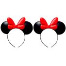 Kit com 2 Tiaras Vermelhas com Orelhas e Laço Ursinha Minnie Infantil e Adulto