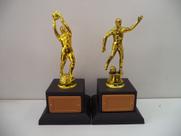 Kit com 2 troféus (goleiro menos vazado 24 cm e artilheiro 23 cm).