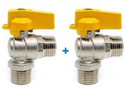 Kit Com 2 Valvulas Registro Esfera para Gas de Apartamento Cozinha Gn Glp Macho Meia Polegada Rosca