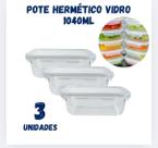 Kit com 2,3,5 Potes Herméticos de Vidro 1040ml Tampa Vedação Cozinha e Despensa