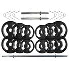 Kit com 24 Kg de Anilhas Ferro Fundido + Barras de Supino e Halteres