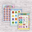 kit com 3 Banner Educativo Vogais, Formas Geométricas e Boquinhas 70x55cm