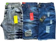 kit com 3 bermudas masculina rasgadas slim todas em jeans