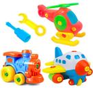 Kit com 3 Brinquedos Monta E Desmonta Helicóptero Avião E Trem