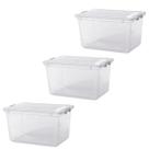 Kit com 3 Caixa Organizadora C/Tampa Multiuso Plástico 50Litros