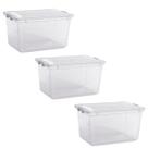 Kit com 3 Caixa Organizadora Multiuso Plástico Brinquedos 35L C/ Tampa