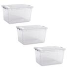 Kit com 3 Caixa Organizadora Multiuso Plástico Brinquedos 35L C/ Tampa