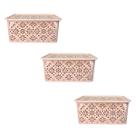 Kit Com 3 Caixas Organizadora Multiuso Empilhavel Oriental Color Com Tampa 3,5 Litros