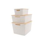 Kit com 3 Caixas Organizadoras Branca com Tampa de Bambu P, M e G - Oikos