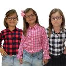 Kit Com 3 Camisas Infantil Xadrez De Viscose Feminina