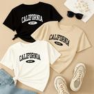 Kit com 3 Camisetas Estampa California West Círculo Modinha Gringa Sof Girl Confortável Tecido Macio