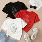 Kit com 3 Camisetas Estampadas Nossa Senhora das Graças Católica Modinha Igreja Missa Hallel Franca