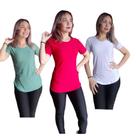 Kit com 3 camisetas femeninas tapa bumbum academia fitness