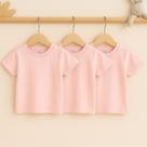 Kit Com 3 Camisetas Manga Curta Para Bebê Rosa 100% Algodão