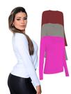 Kit Com 3 Camisetas Manga Longa Feminina Colorida Kit Com 3 Camisetas Manga Longa Feminina Colorida