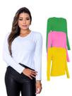 Kit Com 3 Camisetas Manga Longa Feminina Colorida
