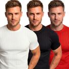 Kit com 3 Camisetas Masculinas Slim Fit Caneladas Básicas de Manga Curta Confortáveis