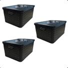Kit Com 3 - Cesto Caixa Organizadora Rattan Com Tampa - 7 Litros - Preto