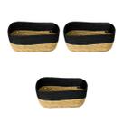 Kit Com 3 Cestos 32x26x12cm Trançado De Fibra Natural Preto Kit Com 3 Cestos 32x26x12cm Trançado De Fibra Natural Preto