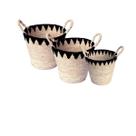 Kit Com 3 Cestos De Fibra Natural Algodao C/alça Palha Preto