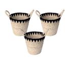 Kit Com 3 Cestos De Fibra Natural E Algodão Com Alça 30X28Cm Preto