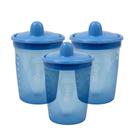 Kit com 3 Copos de Transição Clingo Azul - Bico Rígido, Anti-Vazamento