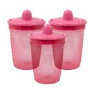 Kit com 3 Copos de Transição Clingo Rosa - Bico Rígido, Anti-Vazamento