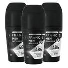Kit com 3 Desodorante Francis Roll On Men Invisible 50ml