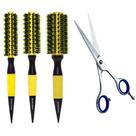 Kit com 3 escovas de ceramica amarela p m g + tesoura fio laser 5.5 marco boni Kit com 3 escovas de ceramica amarela p m g + tesoura fio laser 5.5 marco boni