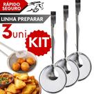 Kit com 3 Escumadeira Pegador Pinça de Fritura Pastel Pastelaria