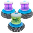 kit com 3 Esponja Escova Malha de Aço Ariar Panelas Louças com Dispenser Porta Detergente