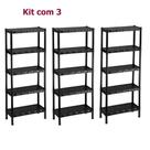 KIT Com 3 Estante Plástica Preta 5 Prateleiras com pezinhos 872 Modular Organizador KIT Com 3 Estante Plástica Preta 5 Prateleiras com pezinhos 872 Modular Organizador