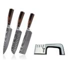 Kit Com 3 Facas E Afiador Em Aço Inox Maravilhoso!!!