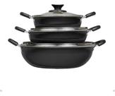 Kit Com 3 Frigideiras Panelas Wok Antiaderentes Com Tampa