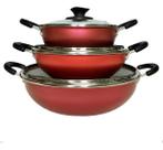Kit Com 3 Frigideiras Panelas Wok Antiaderentes Com Tampa