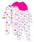 Kit com 3 macacões Little Star Organic Menina Corações
