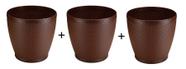 Kit com 3 Mini Vasos Redondo de Plástico Decorado com Rattan e na Cor Coffe 700 ML 11x11 cm Ø