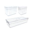 Kit Com 3 Organizador Prateleira De Geladeira 2,8/ 3,6/3,8 Lts Escorredor P/ Alimentos Verdura Fruta