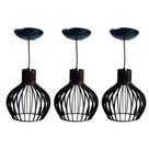 Kit com 3 Pendente Luminaria PP Preto com fio Lustre de Sala Decorativo