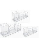 Kit com 3 Porta Lápis Cartão e Clips Trio Cristal 3 Peças