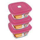 Kit com 3 Pote de Vidro com Tampa Quadrado 500ML Marinex