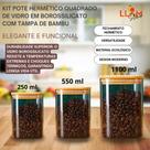 Kit com 3 Potes Herméticos de Vidro Borossilicato com Tampas de Bambu (250ml, 550ml, 1100ml) Kit com 3 Potes Herméticos de Vidro Borossilicato com Tampas de Bambu (250ml, 550ml, 1100ml)