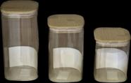 kit com 3 potes vidro ambar tampa de bambu Dynasty